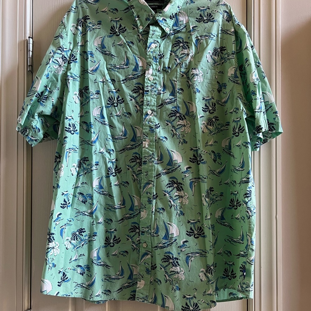 Green Tropical Print Men's Shirt